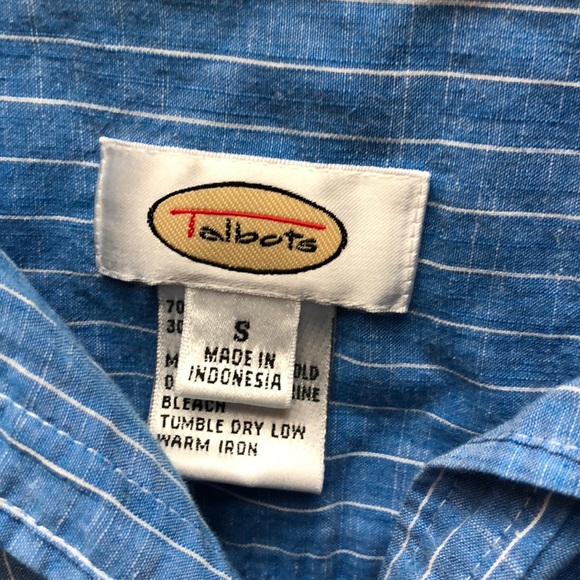Talbots roll-up sleeve blue striped button-up top - Picture 4 of 7